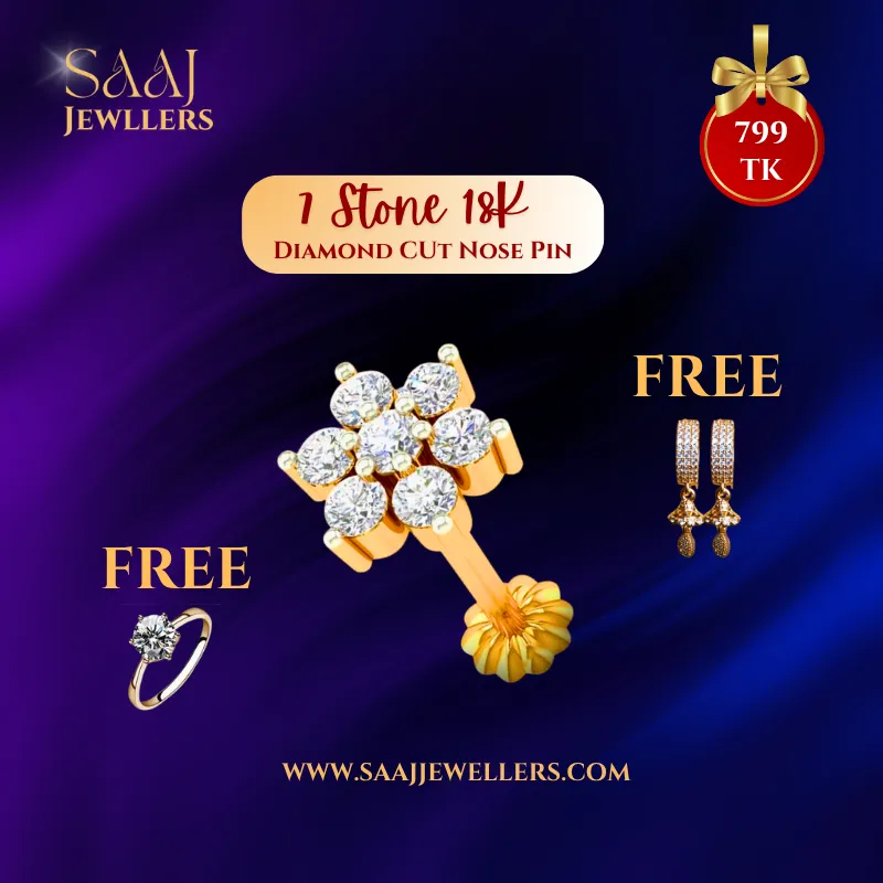7 Stone 18K Traditional Gold Diamond Cut Nose Pin