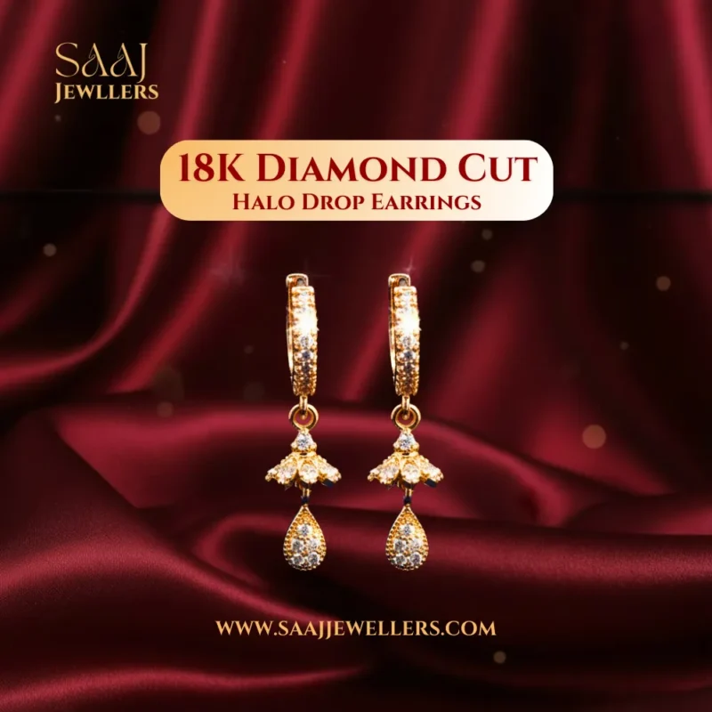 18K Diamond Cut Halo Drop Earrings-2