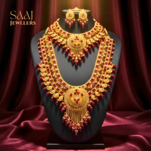 18K Diamond Cut Royal Ruby Semi-Bridal Sitahar Jewellery Set