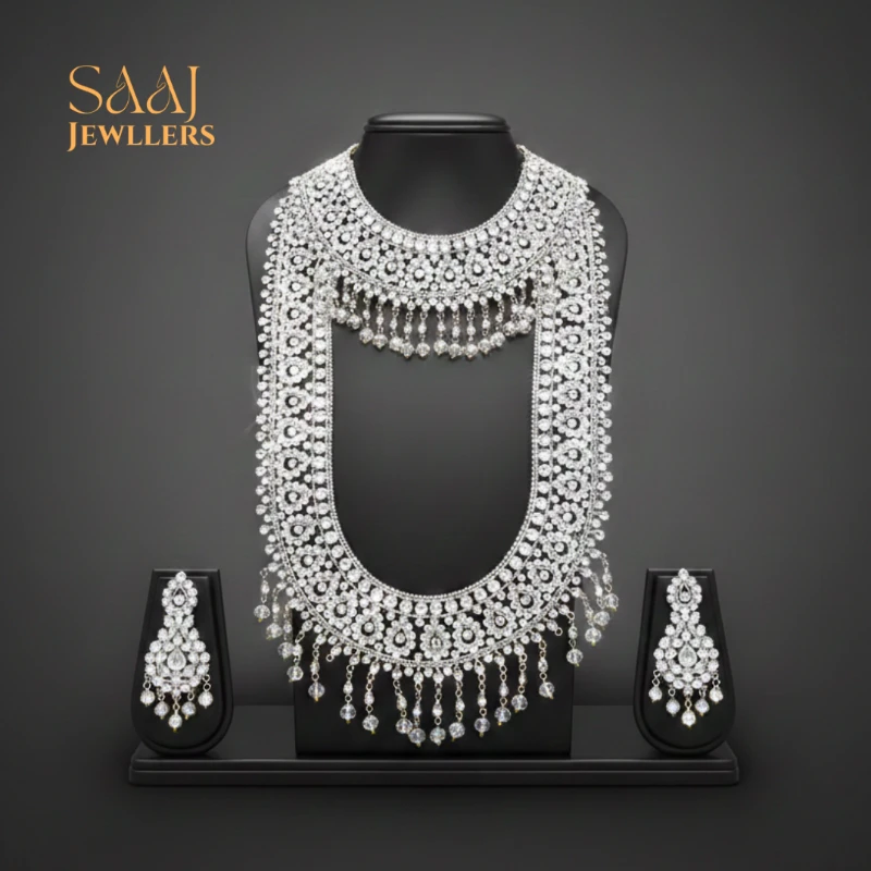 18K Diamond Cut Silver Glow Semi-Bridal Jewellery Set