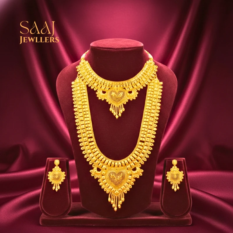 18K Traditional Gold Heart Motif Semi-Bridal Jewellery Set