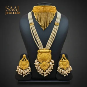 18K Traditional Gold Pearl Sitahar Semi-Bridal Jewellery Set