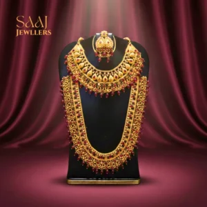 18K Traditional Gold Red Stone Layered Semi-Bridal Jewellery Set