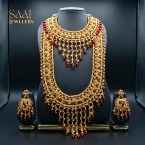 18K Traditional Gold Red Stone Multi-Layer Semi-Bridal Jewellery Set