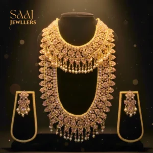 18K Traditional Gold Stone Layered Semi-Bridal Jewellery Set